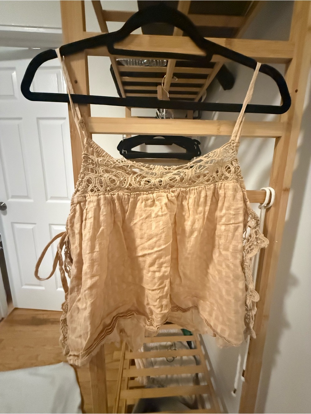 aerie Beige Crochet-Trim Spaghetti Strap Camisole